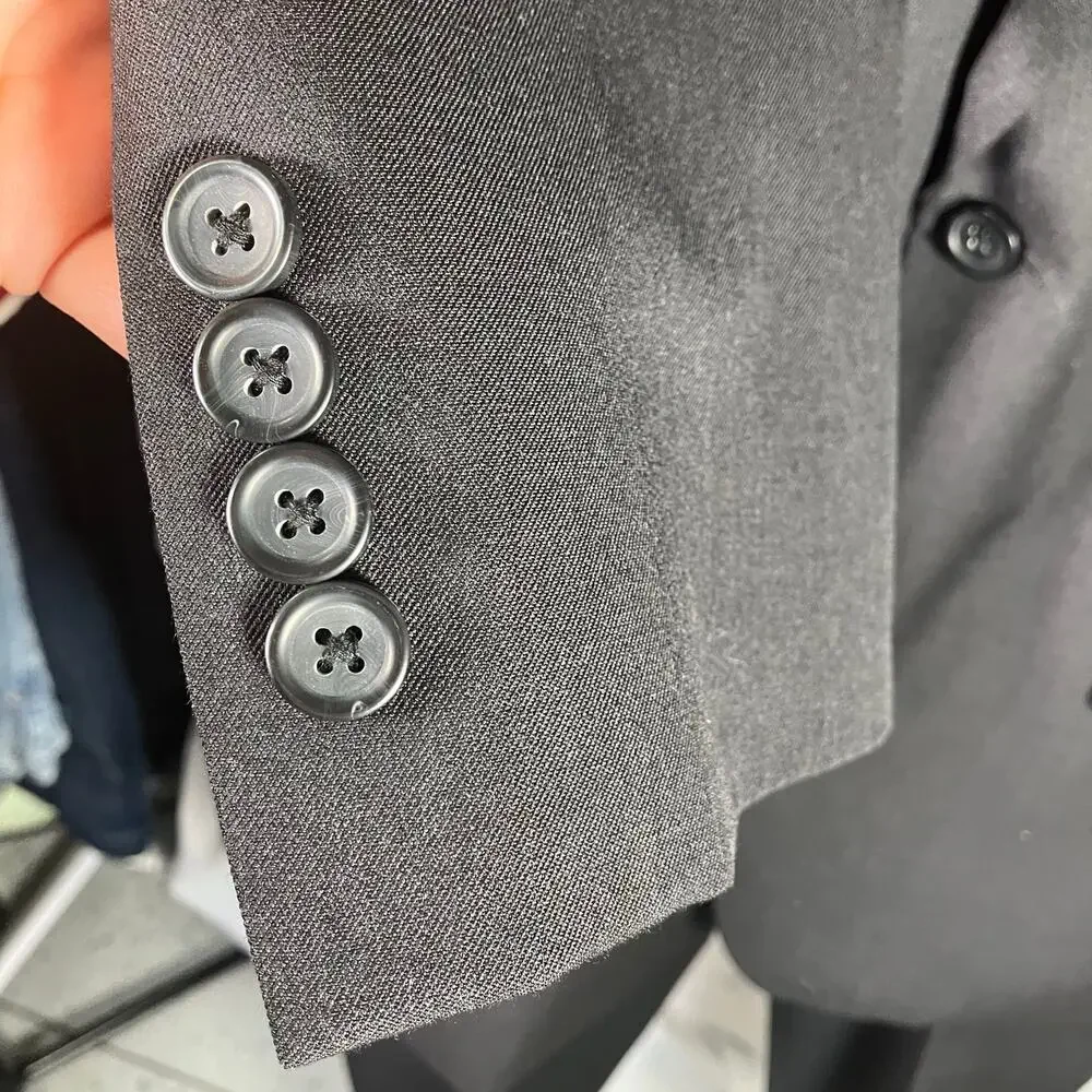 Pronto Uomo Platinum Black‎ Wool Suit 42L Jacket 35W Pants Career Professional